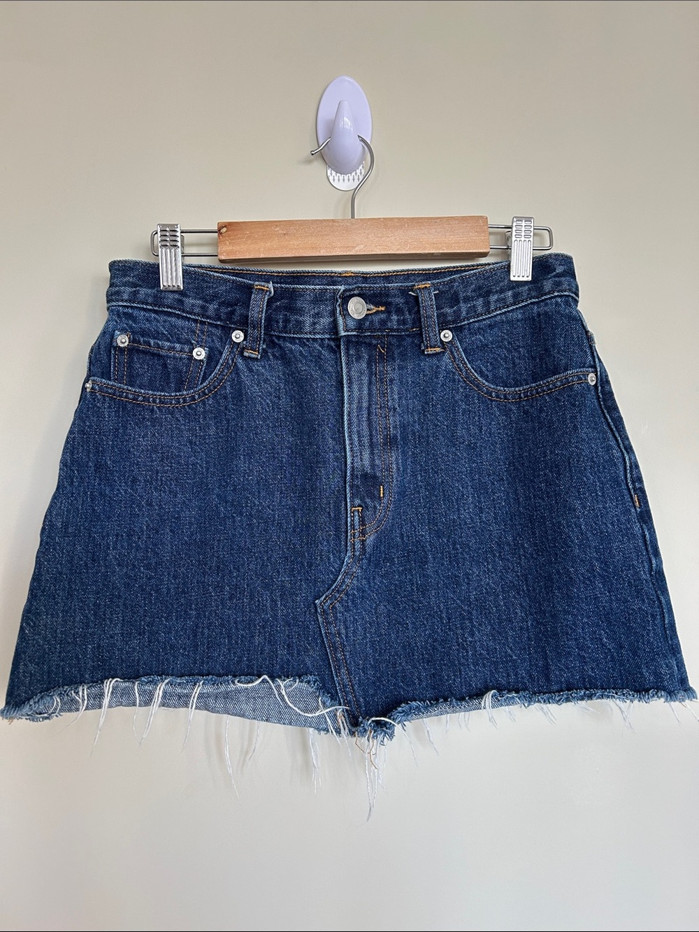Aritzia Golden by TNA Dark Denim Mini Skirt, Size 4